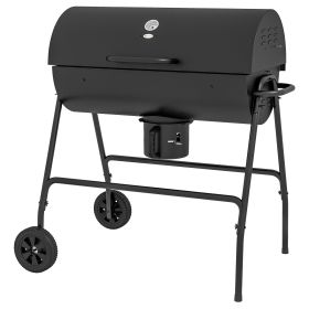 Outsunny Barrel Charcoal BBQ Grill with 420 sq.in. Cooking Area, Outdoor Barbecue with Wheels, Ash Catcher and Built-in Thermometer for Patio Pic (Color: as Pic)